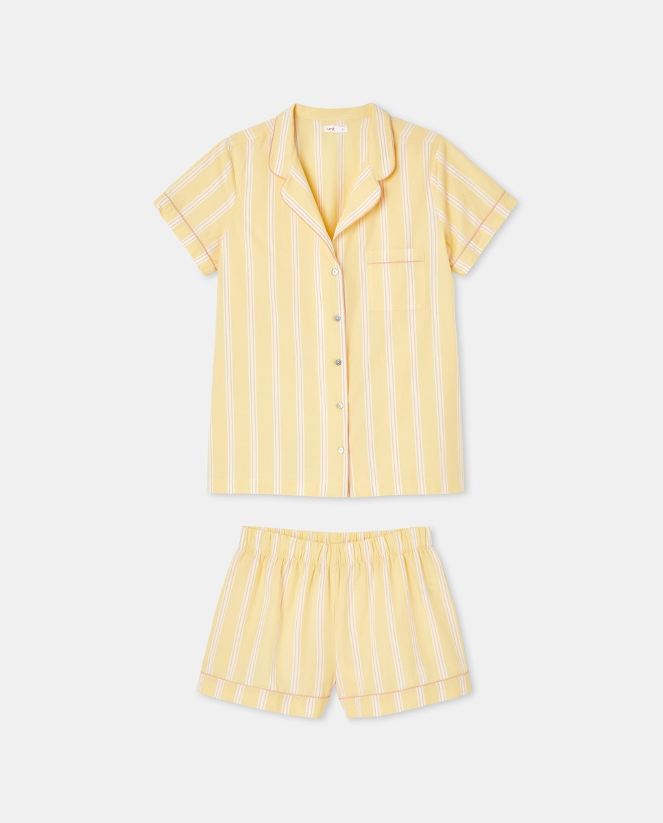 Pijama de mujer masculino de rayas Amarillo-3