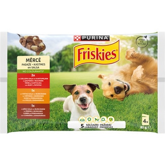 comida húmeda para perros con buey, patatas, pollo, cordero y zanahorias  4 bolsas 85 g - Friskies