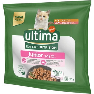 Expert Nutrition comida humeda para gatos junior 1 a 12 meses 4 envases 70 g (2 pollo + 2 salmón) - Ultima
