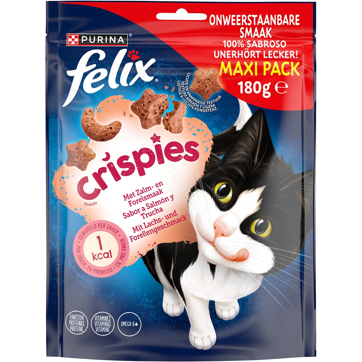Crispies snacks para gatos con sabor a salmón y trucha bolsa 180 g