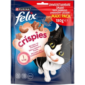 Crispies snacks para gatos con sabor a salmón y trucha bolsa 180 g - Felix