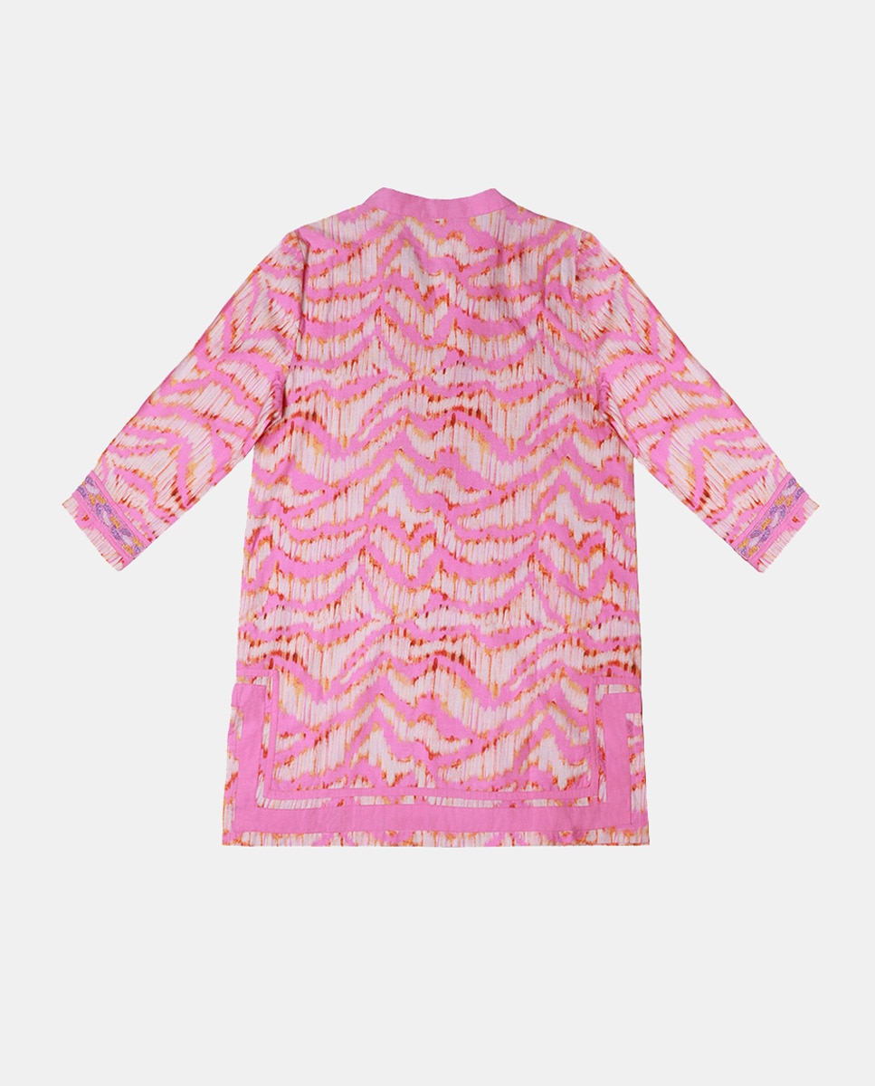 Kurta Curta com Mangas 3/4 e Estampado Rosa-2