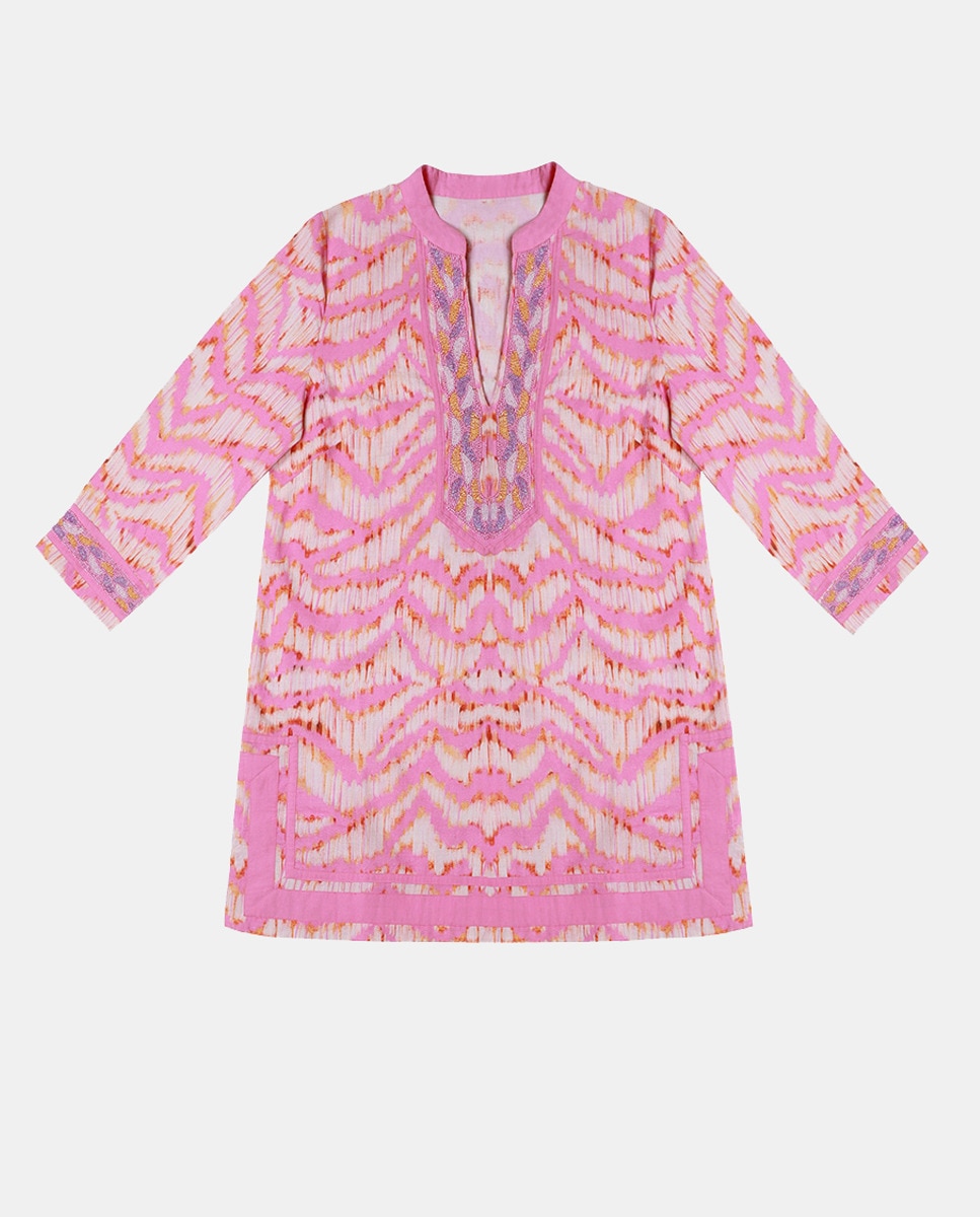 Kurta Curta com Mangas 3/4 e Estampado Rosa-1