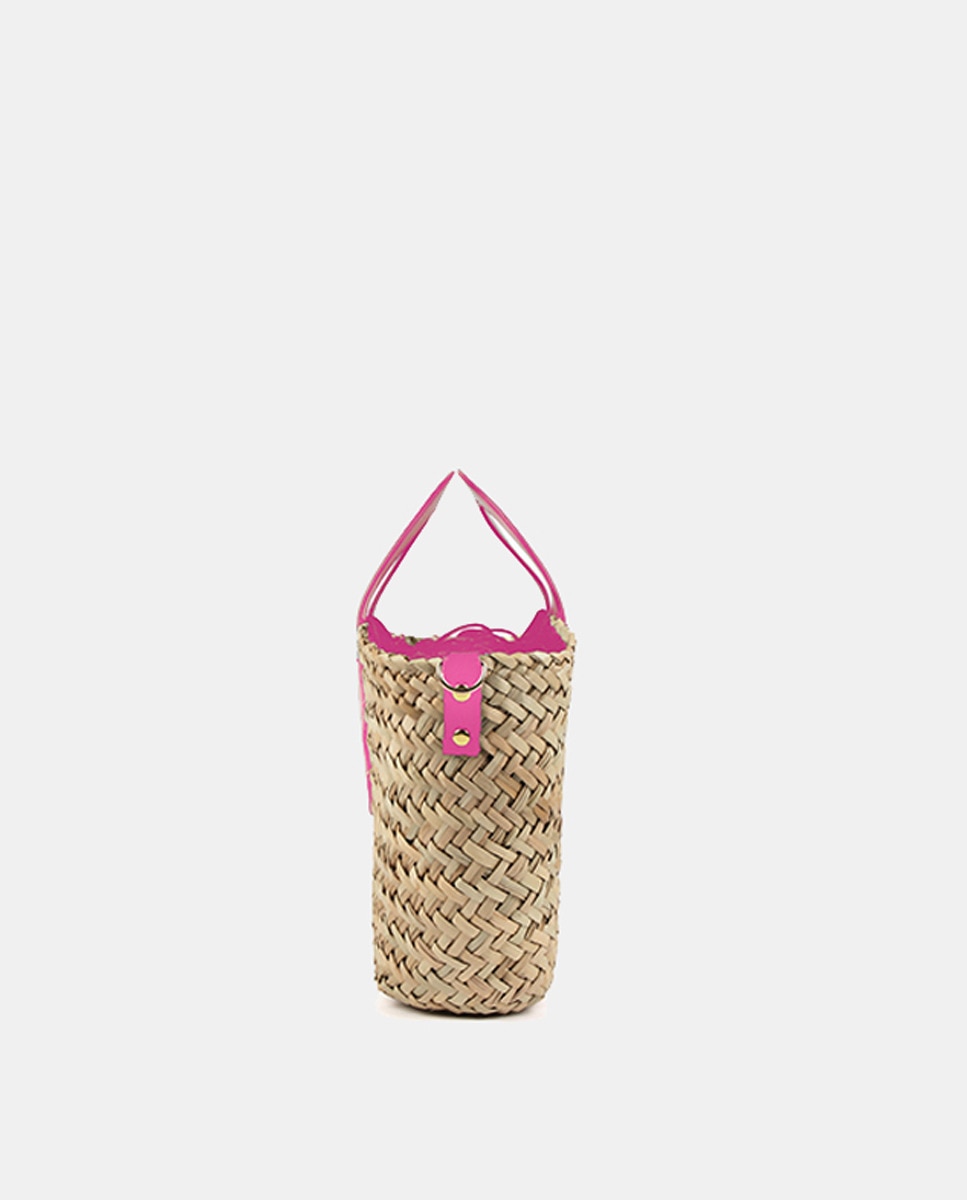 Cesta Pequena com Detalhes de Efeito de Pele Rosa-3