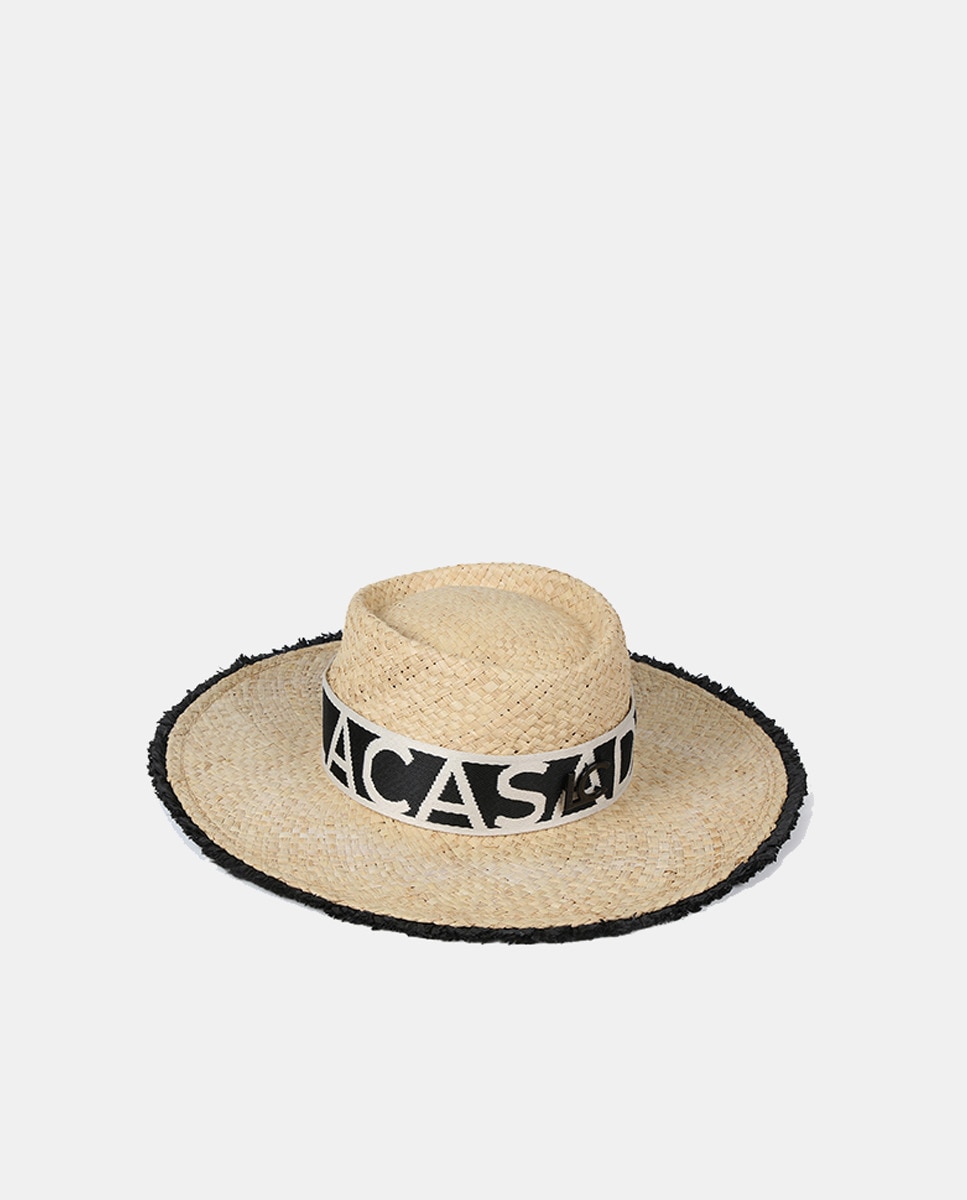Chapéu com Efeito de Ráfia e Logótipo Desfiado em Contraste Natural-3