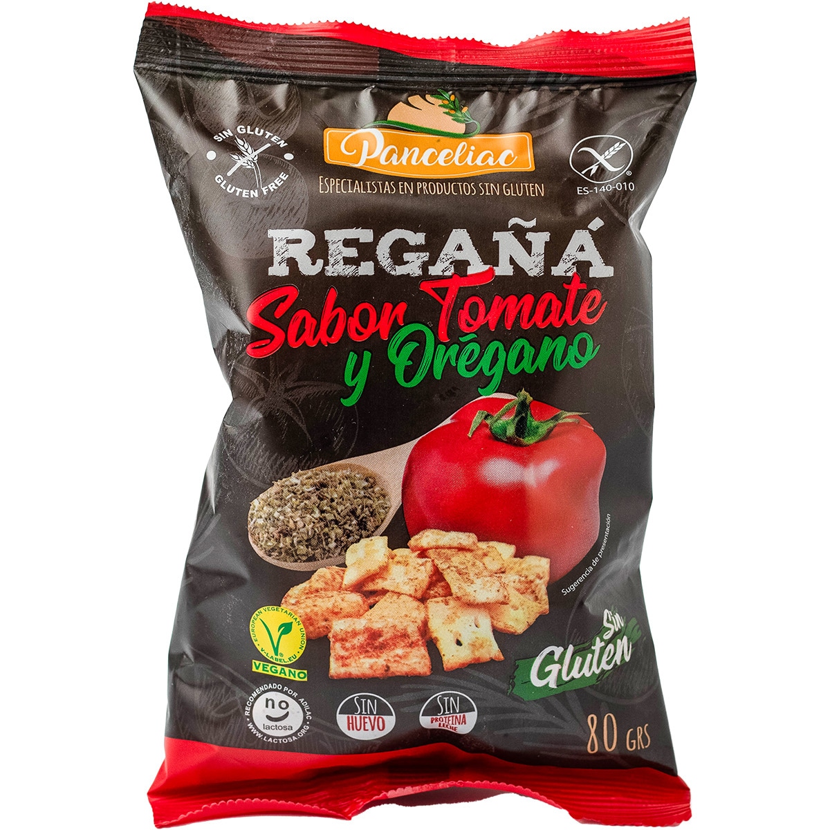 regaña sabor tomate y orégano sin gluten y sin lactosa bolsa 80 g