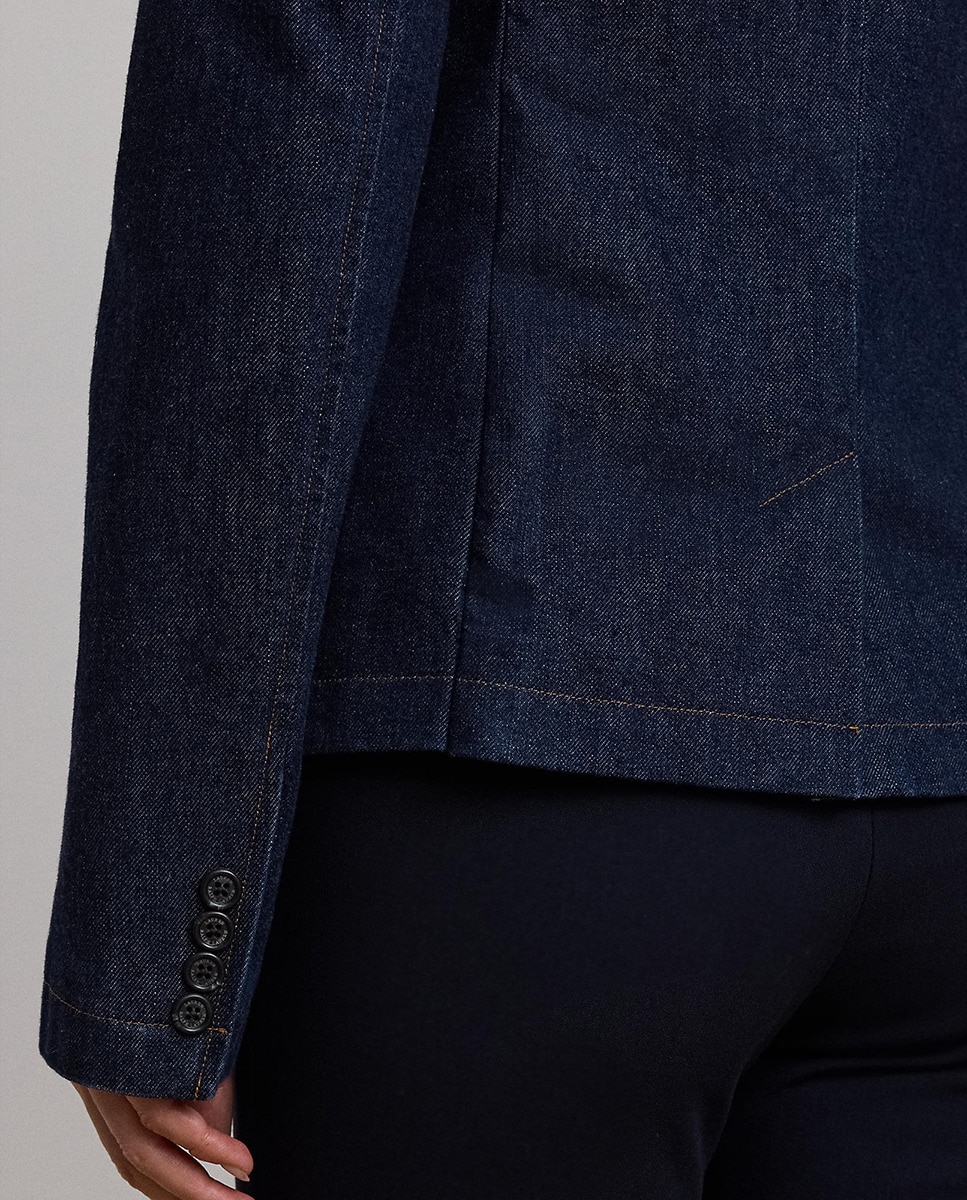 Blazer de Algodão com Fecho de Botão Azul-marinho-5