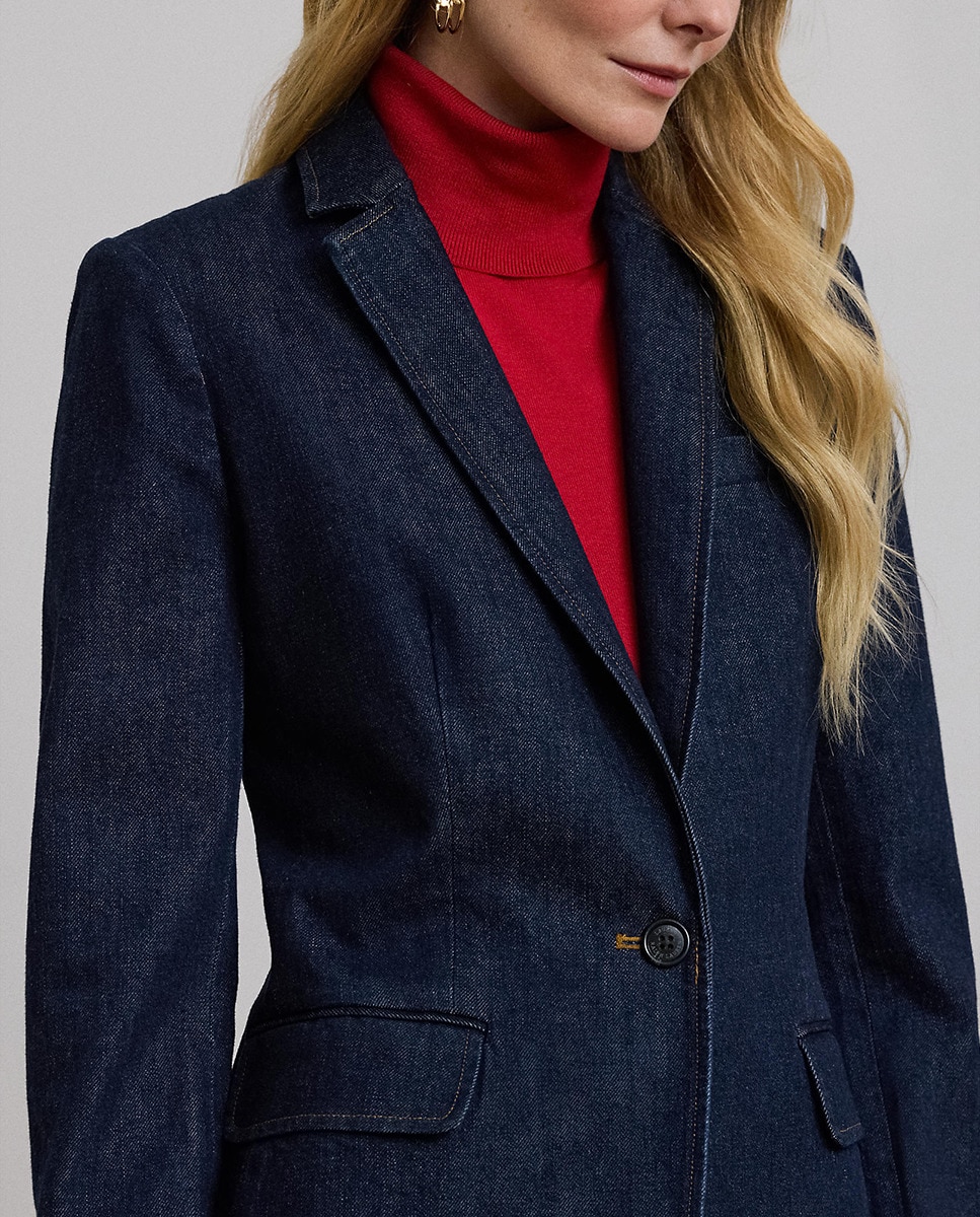 Blazer de Algodão com Fecho de Botão Azul-marinho-4