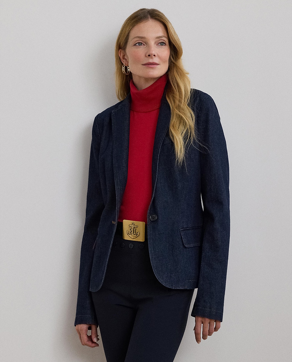 Blazer de Algodão com Fecho de Botão Azul-marinho-1