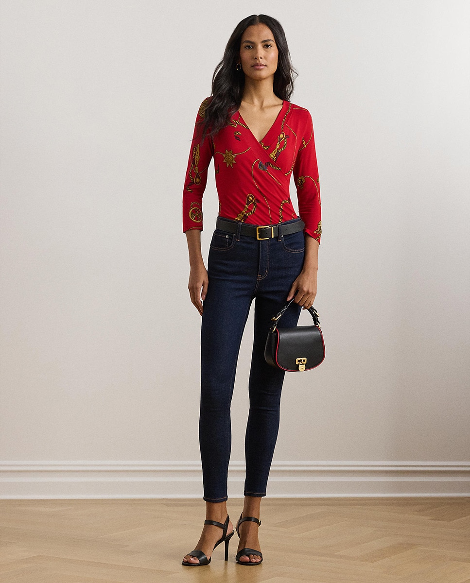 Camisola de Malha com Manga 3/4 e Estampado Vermelho-6
