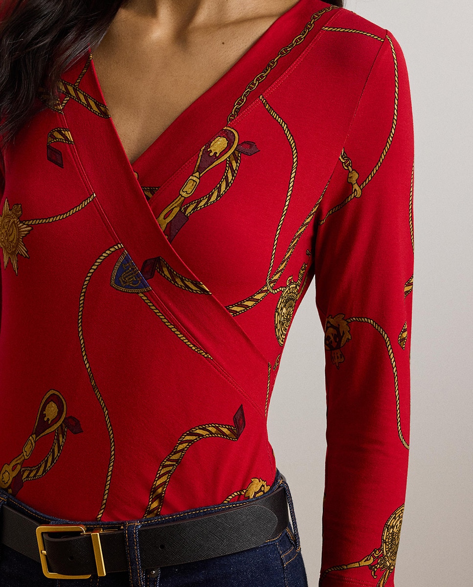 Camisola de Malha com Manga 3/4 e Estampado Vermelho-4