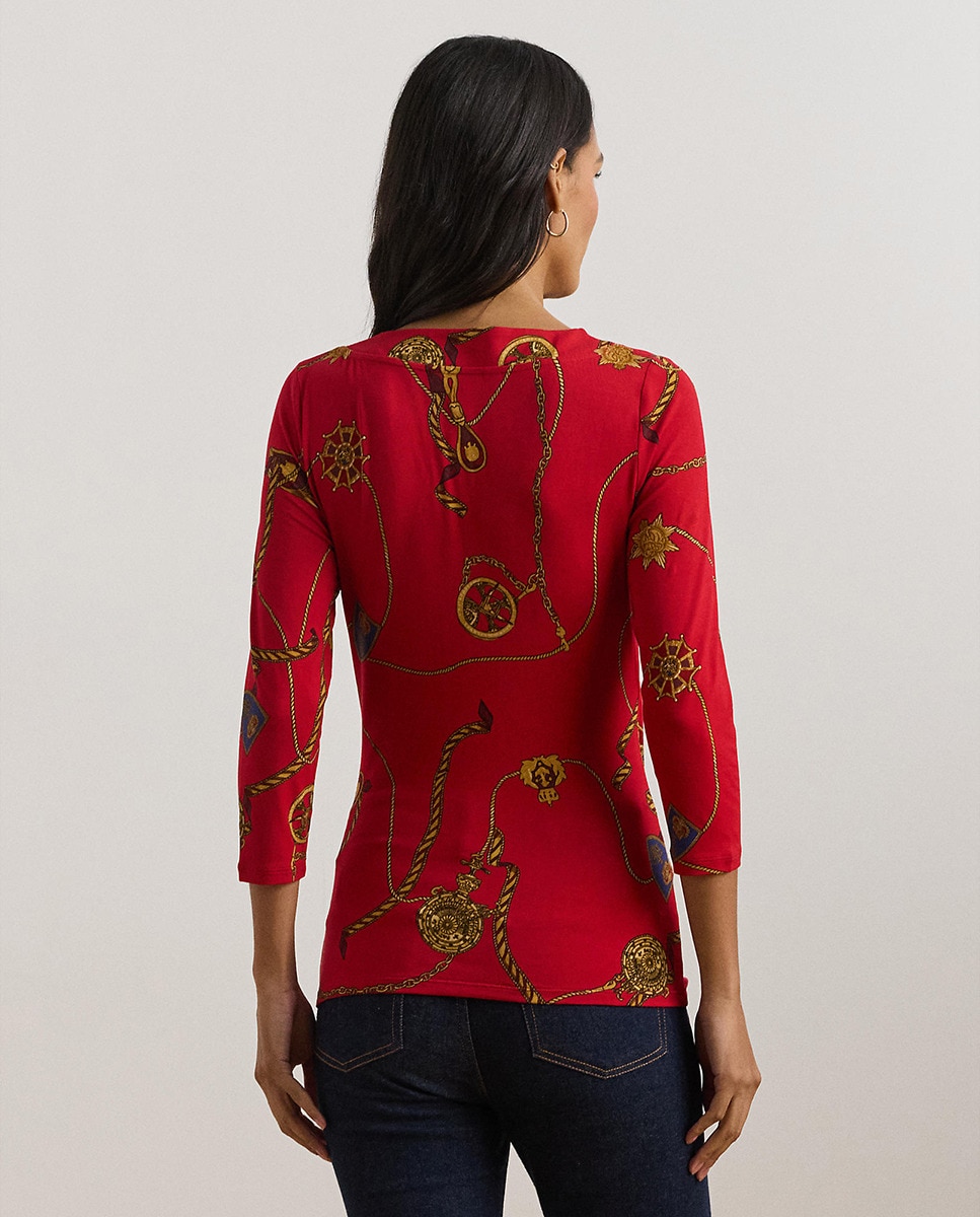 Camisola de Malha com Manga 3/4 e Estampado Vermelho-3
