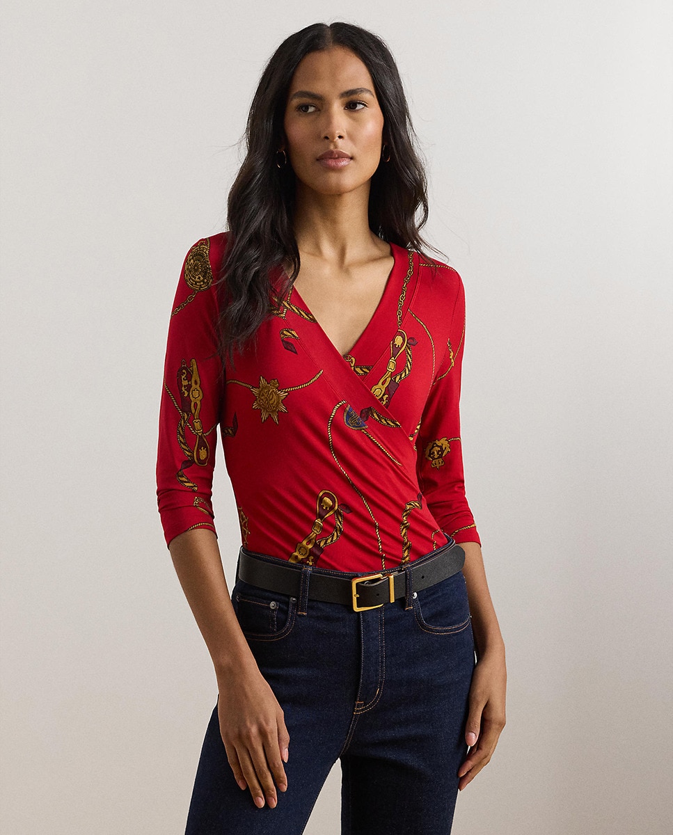 Camisola de Malha com Manga 3/4 e Estampado Vermelho-1
