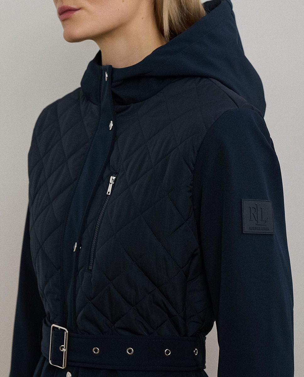 Parka com capuz e cinto Azul-marinho-5