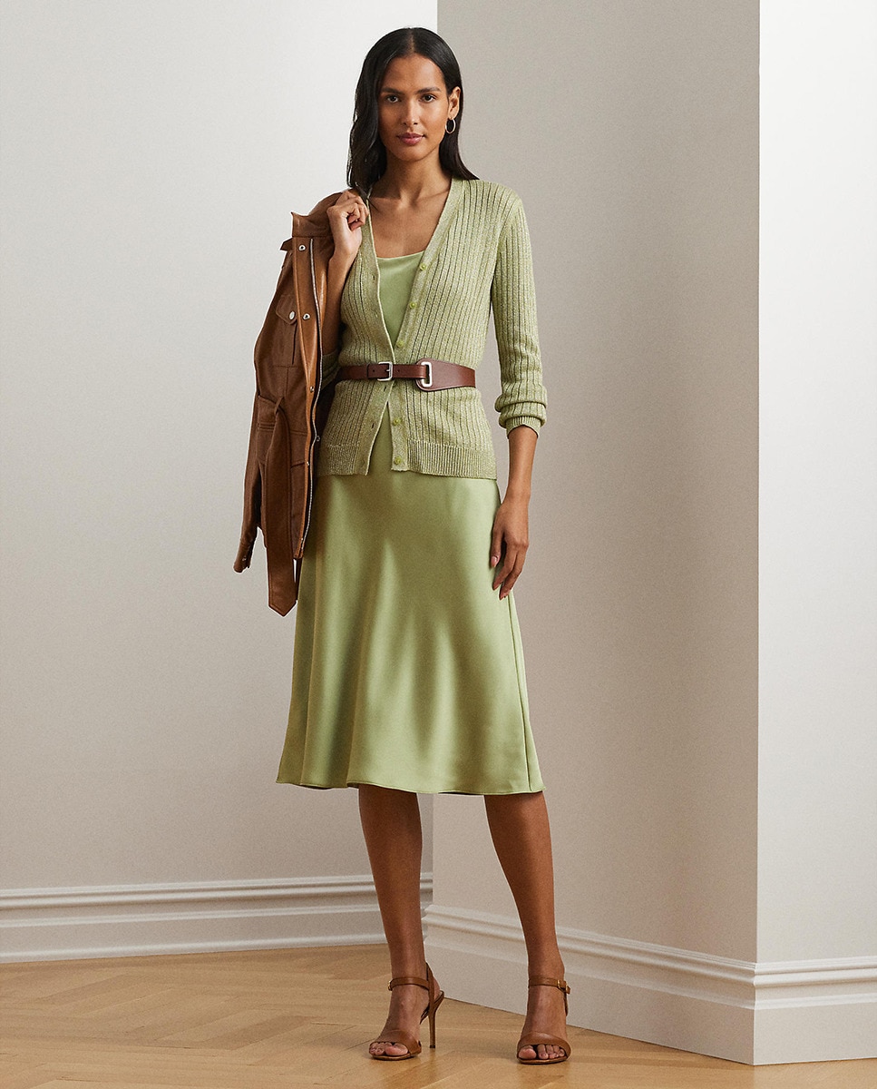 Cardigan de Linho com Corte Justo Verde-5