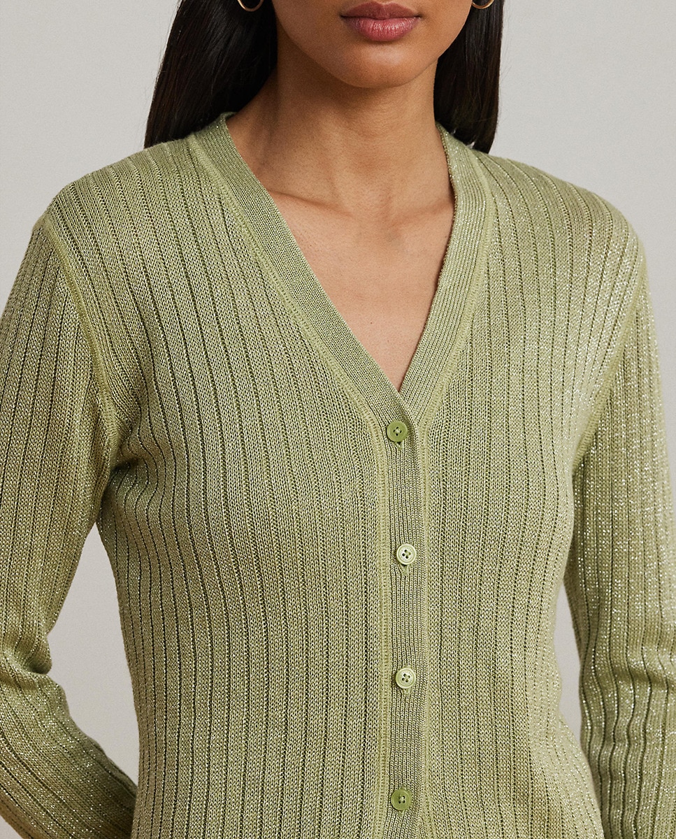 Cardigan de Linho com Corte Justo Verde-4