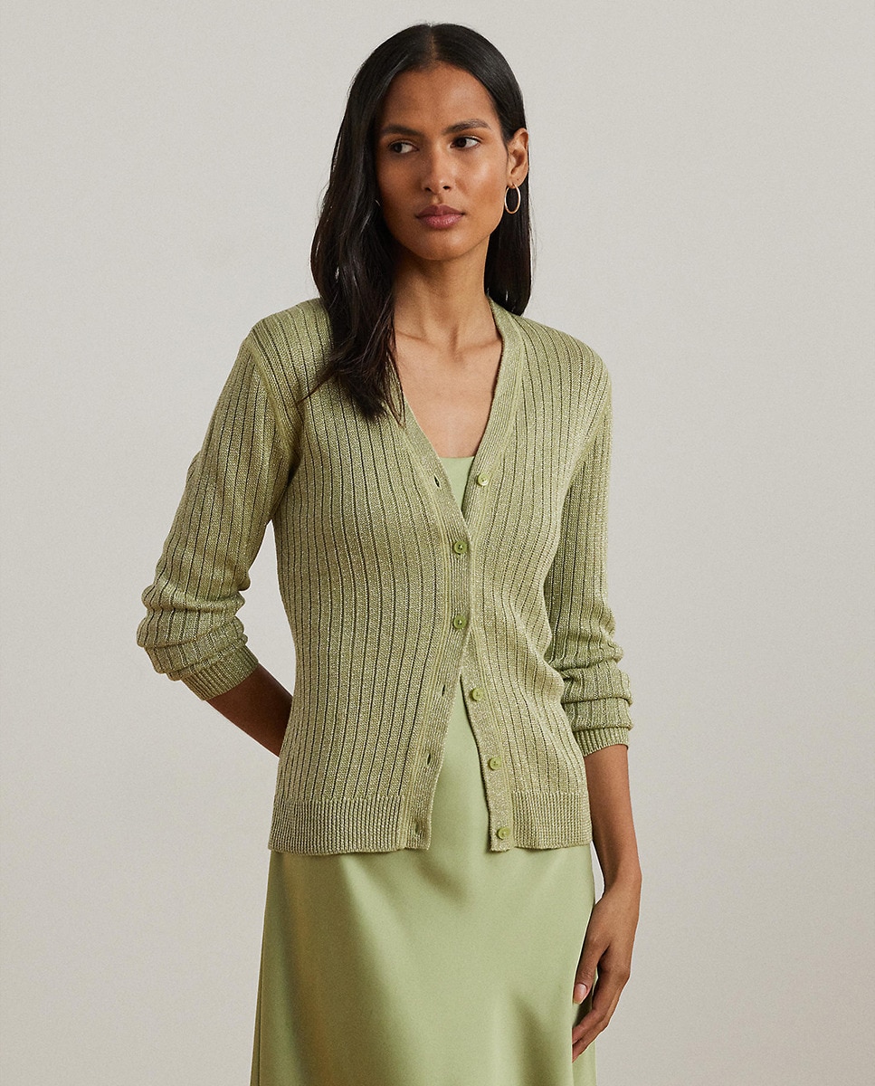 Cardigan de Linho com Corte Justo Verde-1