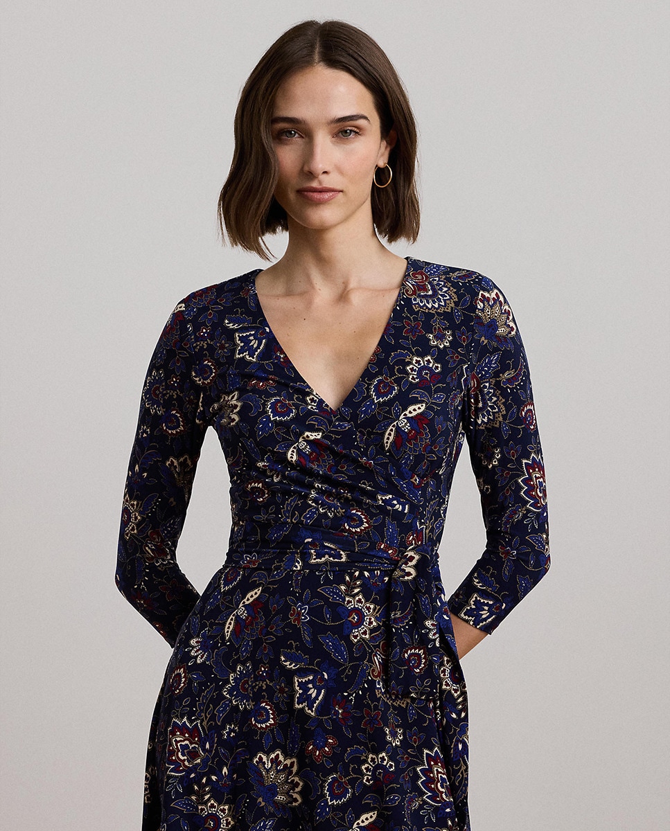 Vestido Midi Estampado com Manga 3/4 Azul-marinho-4