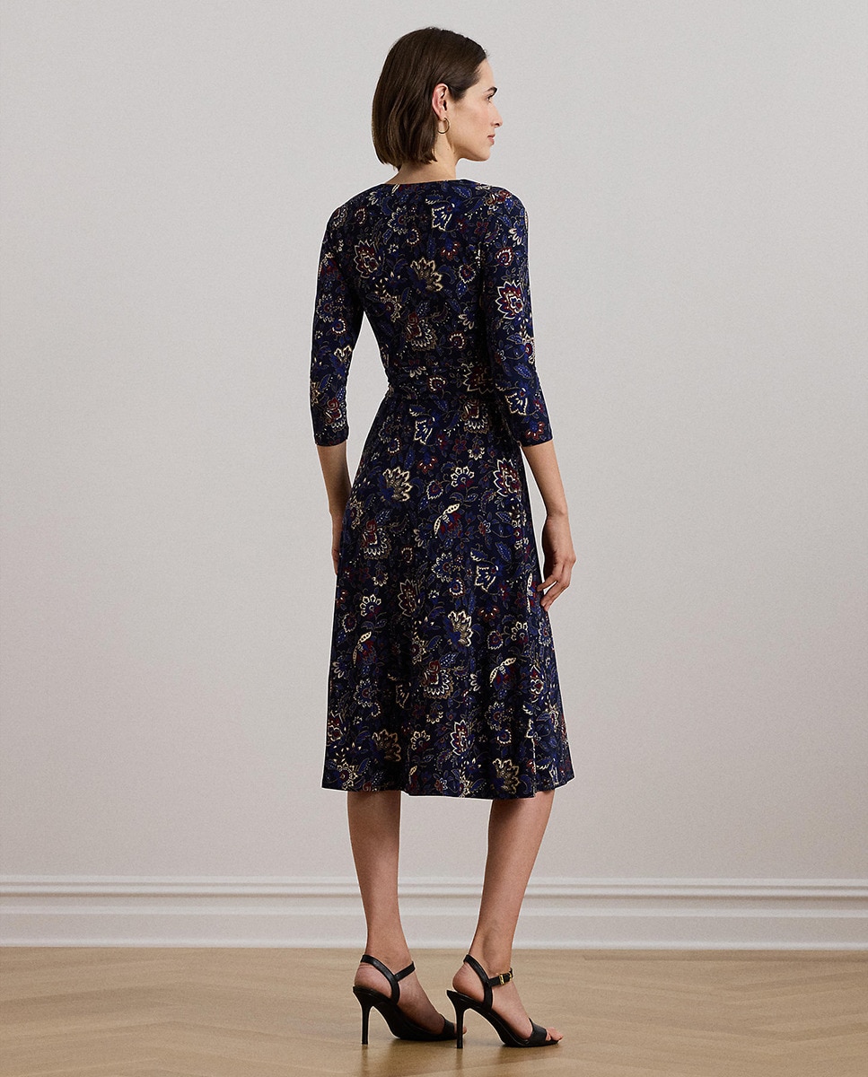 Vestido Midi Estampado com Manga 3/4 Azul-marinho-3