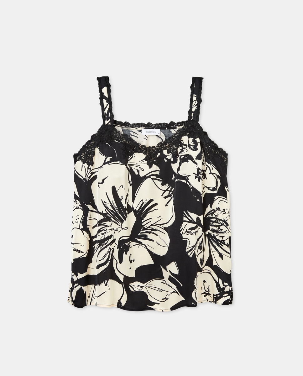 Top com estilo lingerie estampado Preto-4