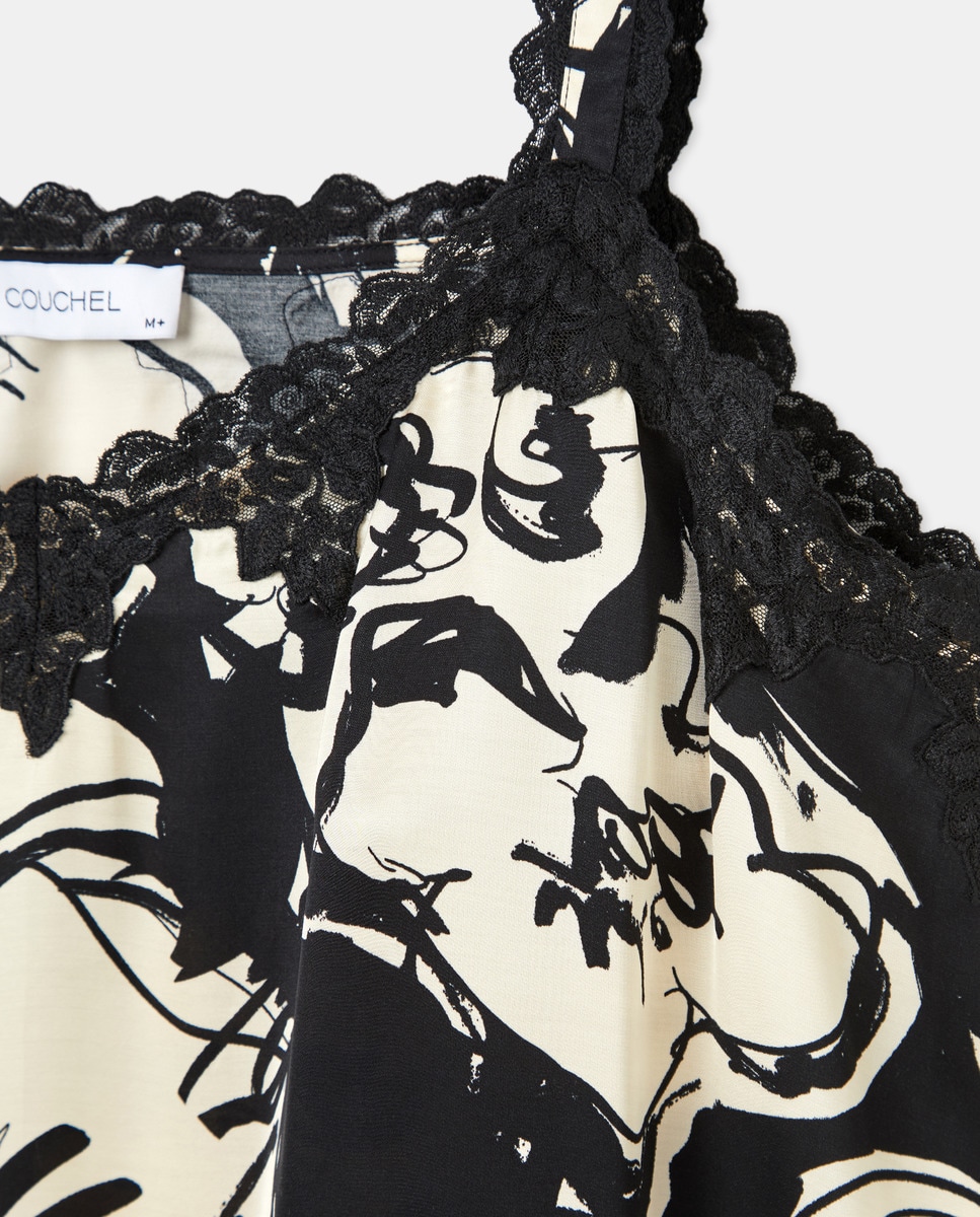Top com estilo lingerie estampado Preto-5
