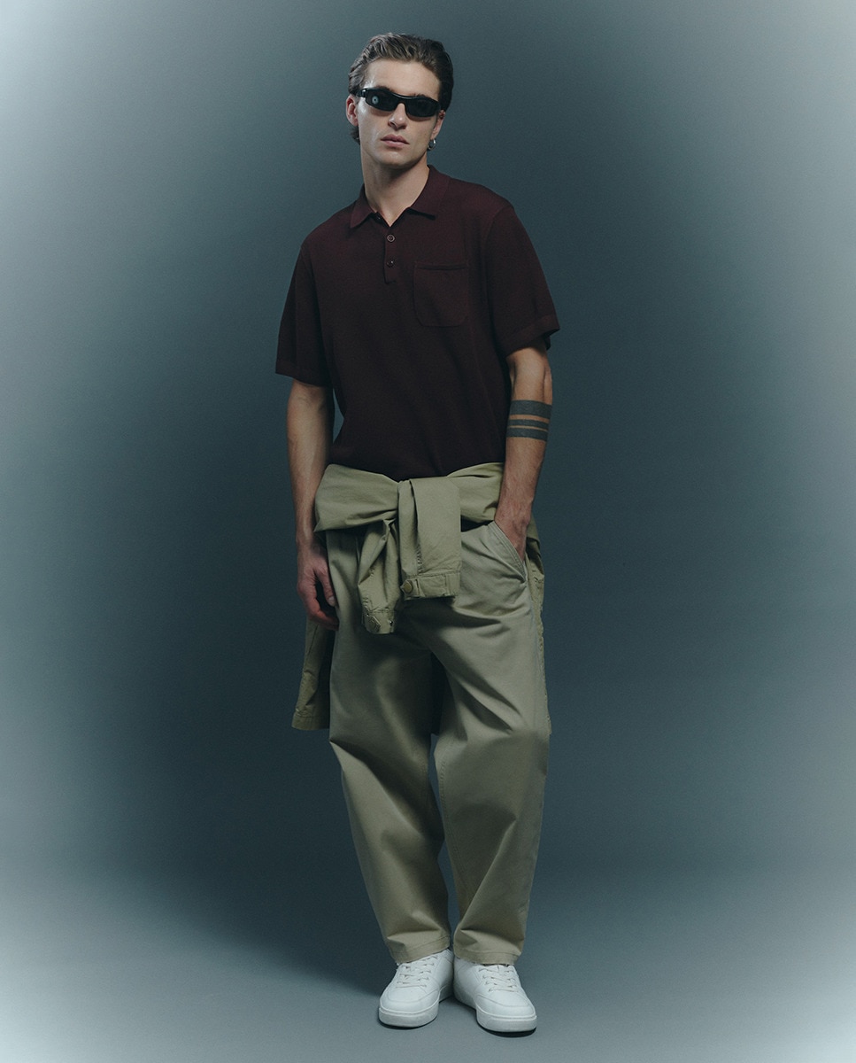 Camisola de Malha Tipo Polo com Estrutura Bordeaux-7