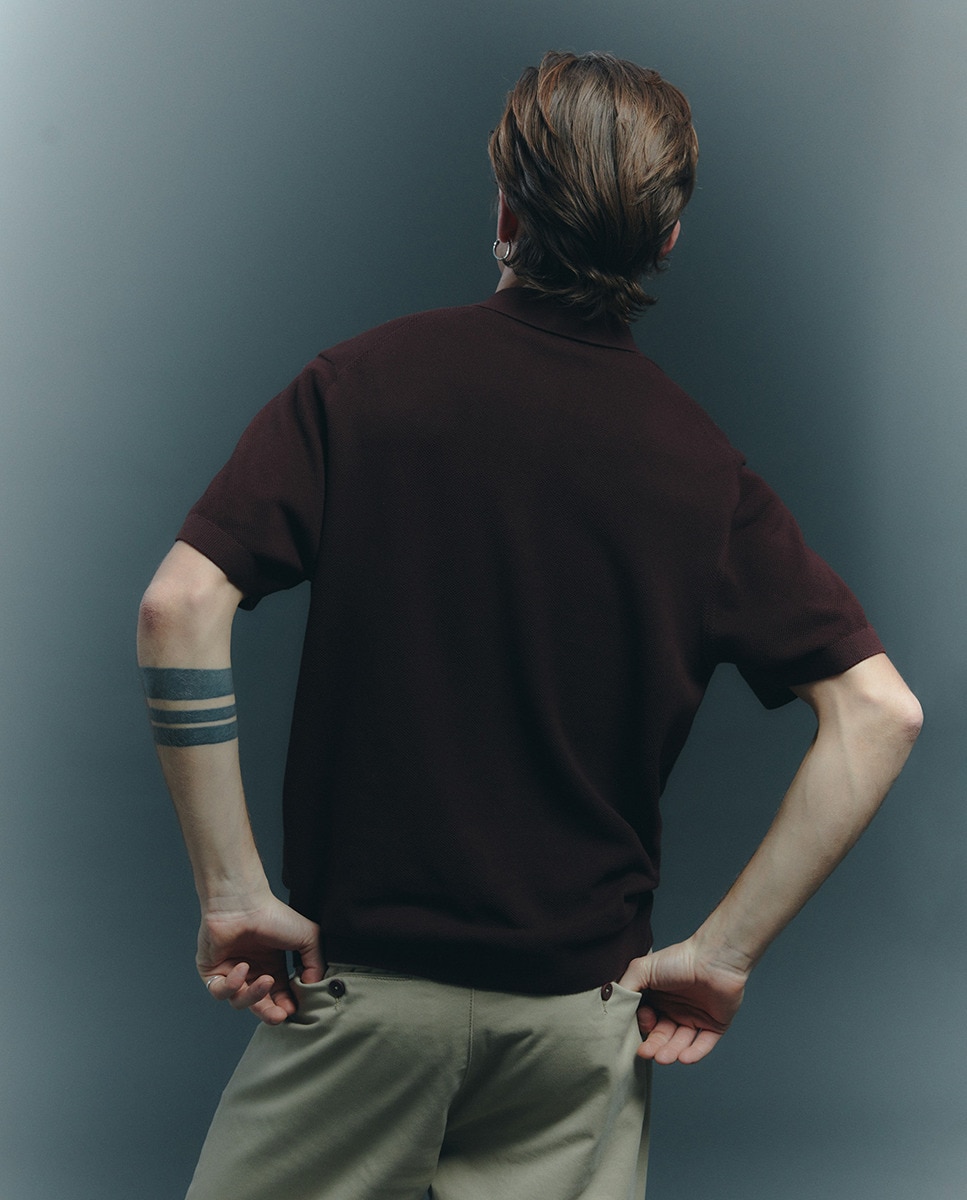 Camisola de Malha Tipo Polo com Estrutura Bordeaux-4