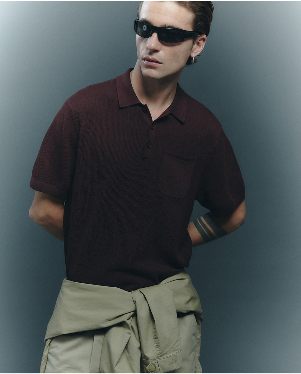 Camisola de Malha Tipo Polo com Estrutura Bordeaux-1