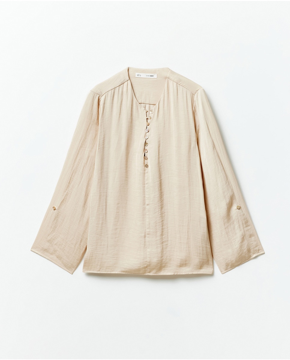 Blusa fluida com botões Bege-5