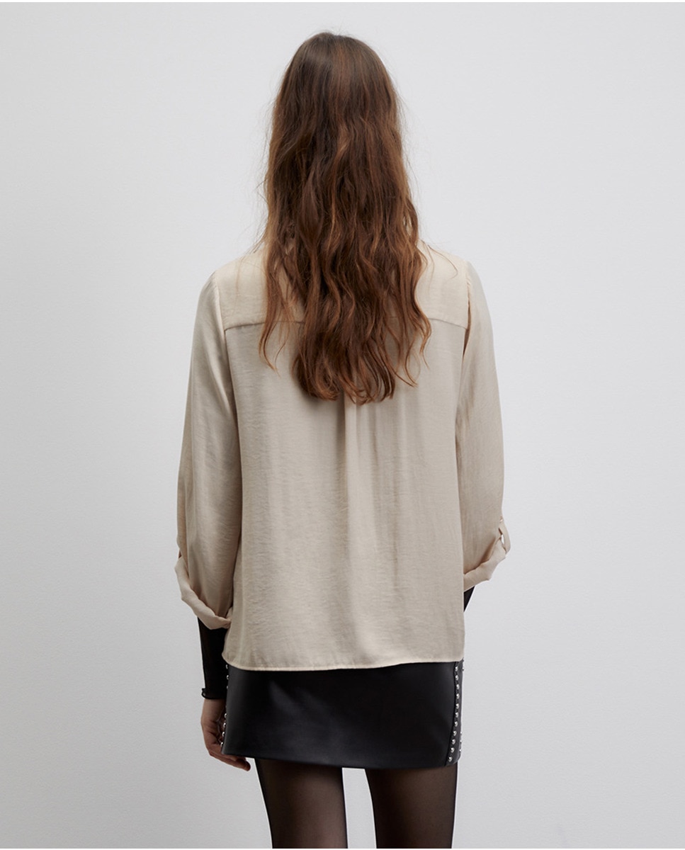 Blusa fluida com botões Bege-2