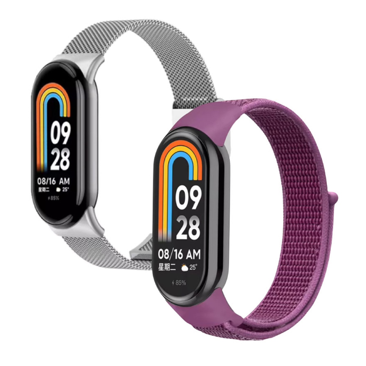 Pack de 2 unidades Correa deportiva Friendly License Loop Magenta y Milanesa para Xiaomi Smart Band 9 y 8 Plata / Rosa-1