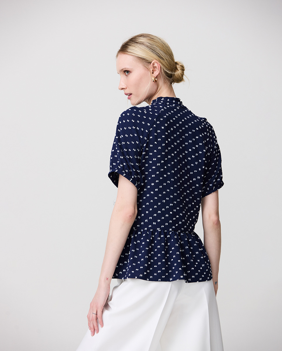 Camisa com Laço e Mangas Raglã Azul-marinho-2