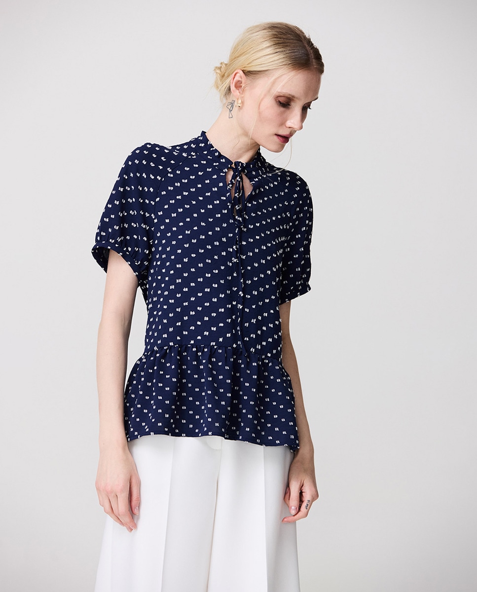 Camisa com Laço e Mangas Raglã Azul-marinho-1