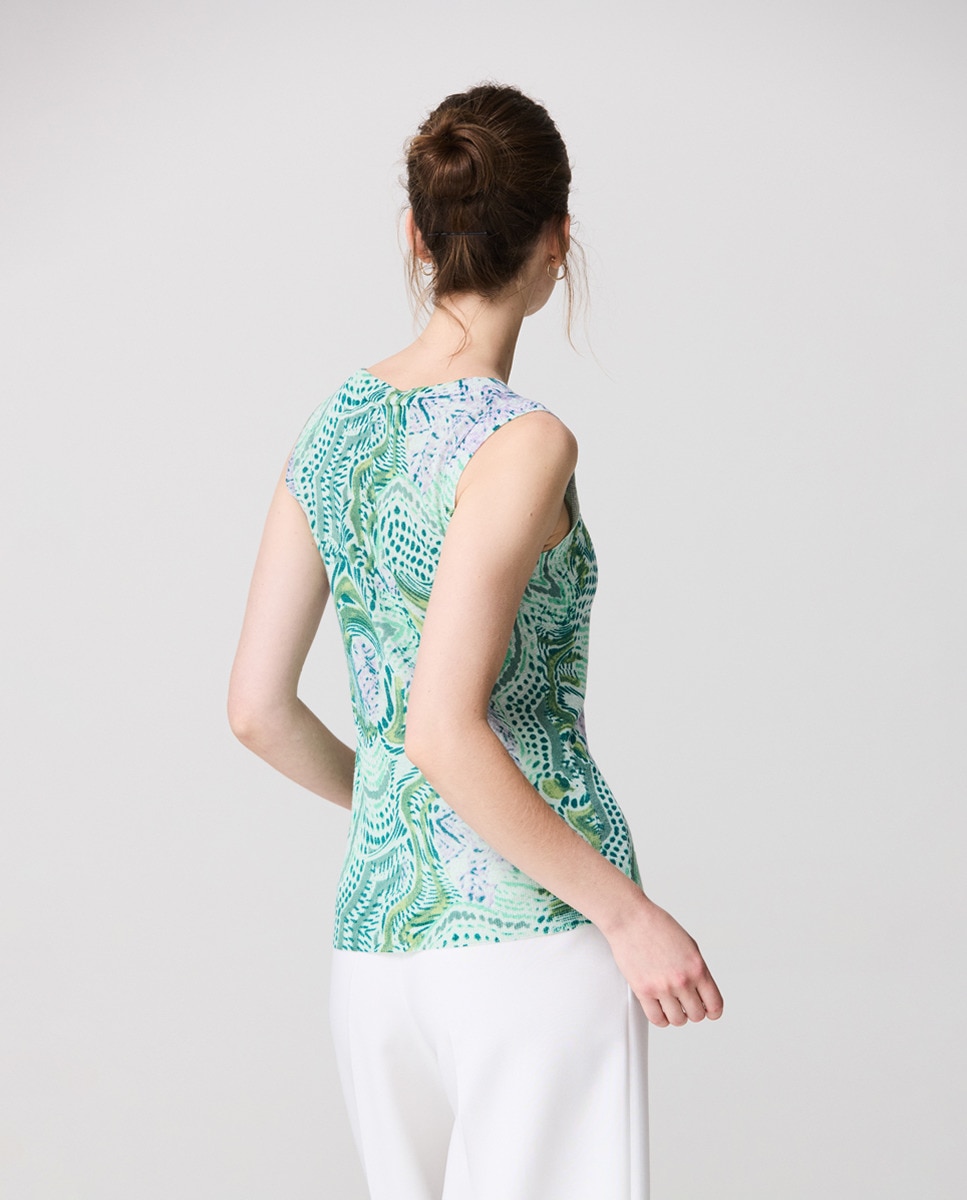 Camisola de Malha em Tecido de Fio Metalizado com Estampado Orgânico Azul-2