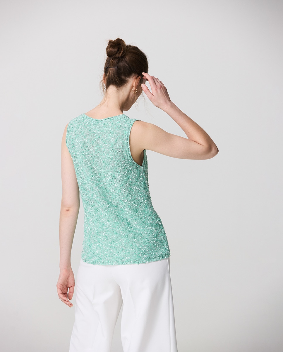Camisola de Malha de Alças em Tecido de Fio de Algodão Azul-2