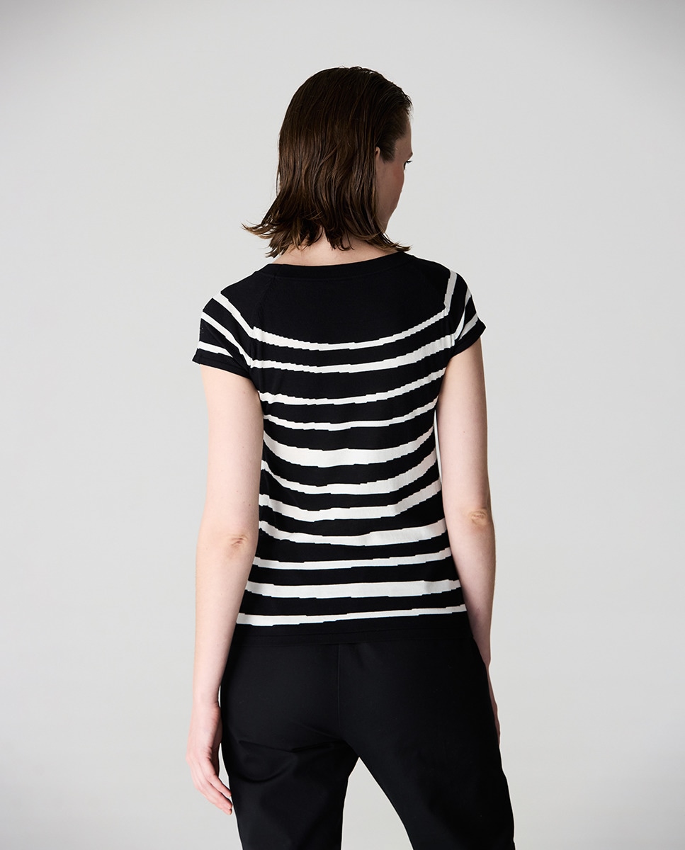 Camisola de Malha às Riscas e Brilhante Preto-2