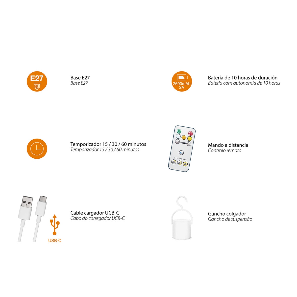 Lâmpada LED de Emergência Recarregável e Ajustável 6 W - 500 lm Branco-4