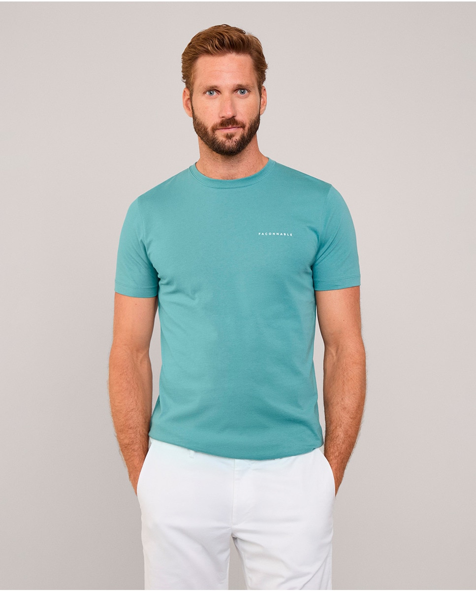 T-shirt de Manga Curta com Estampado nas Costas Verde-1