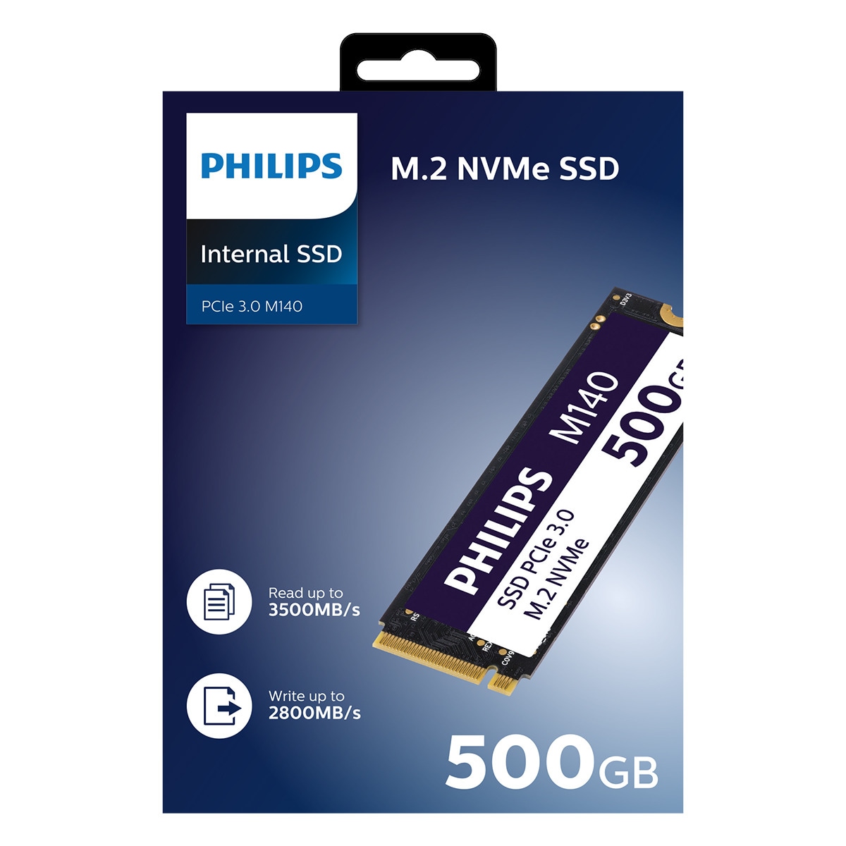 Disco SSD interno Philips M140, 500GB NVMe PCIe Gen 3 M.2 2280 Negro-3