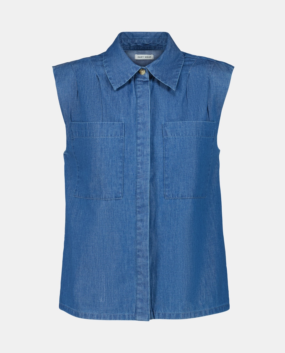 Camisa de Ganga com Ombreira Azul-índigo-4