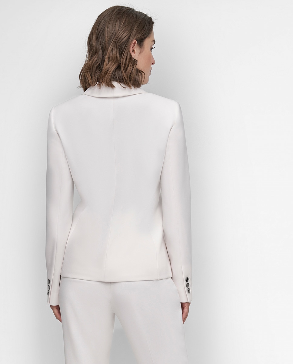 Blazer sem Gola com Detalhe de Duas Pregas à Frente e um Botão Cru-2