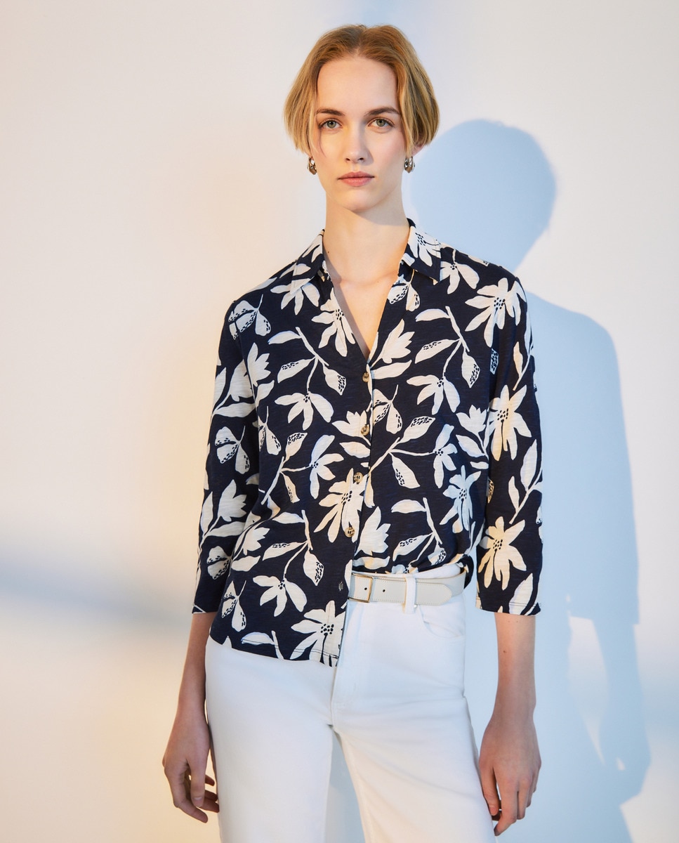 Blusa de Manga Comprida Slub Azul-2