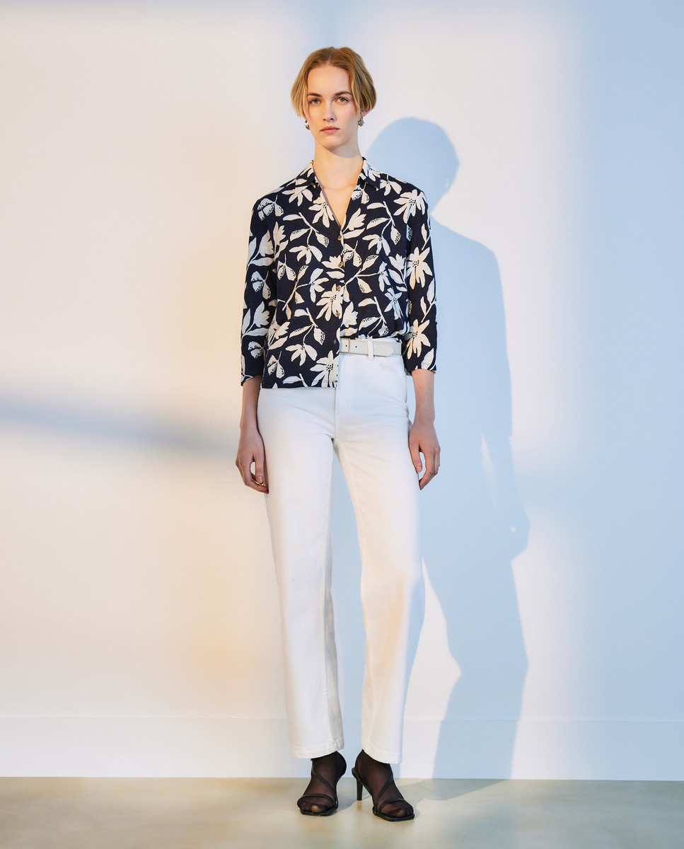 Blusa de Manga Comprida Slub Azul-1
