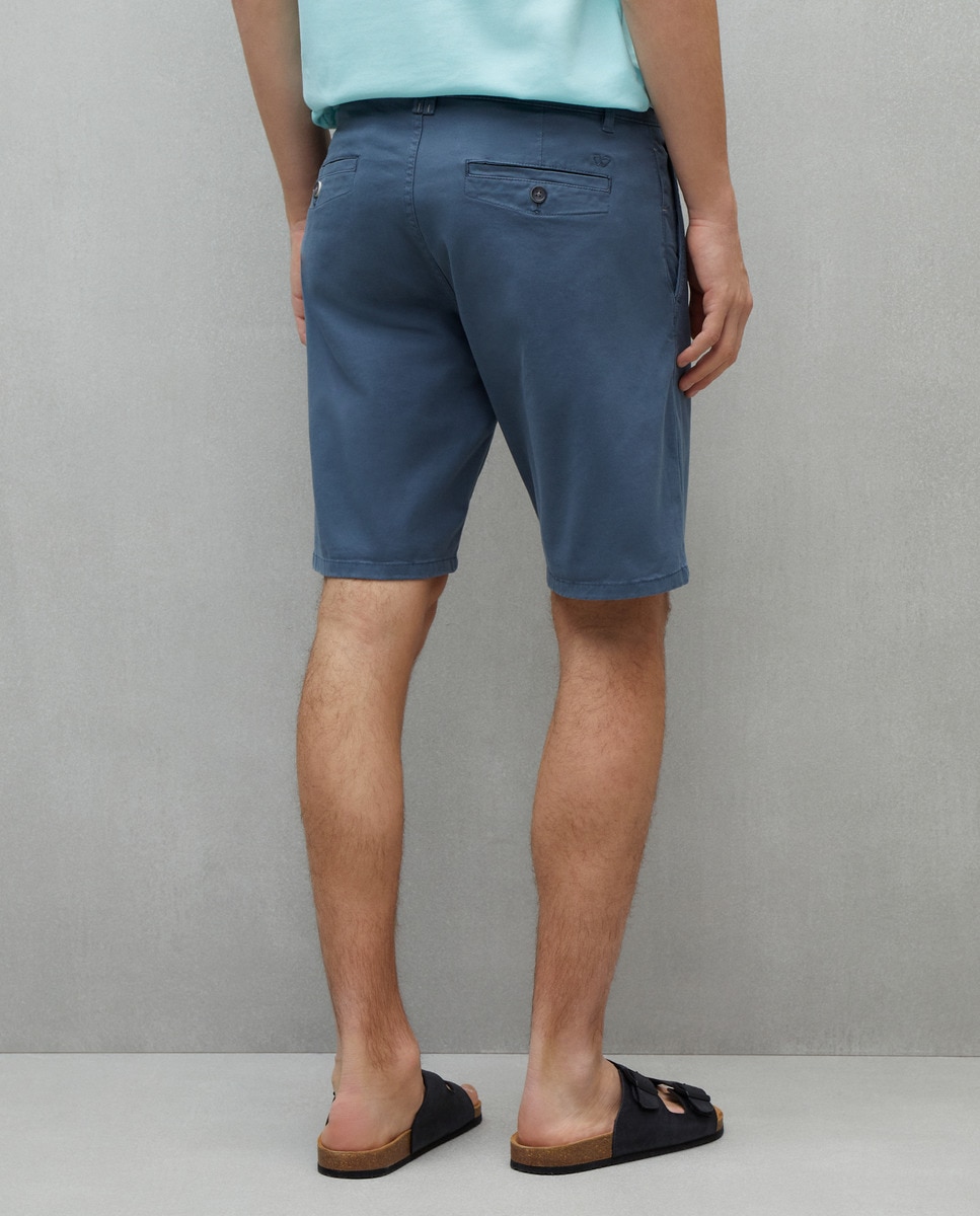 Bermudas Chino em Algodão Stretch Azul-índigo-3