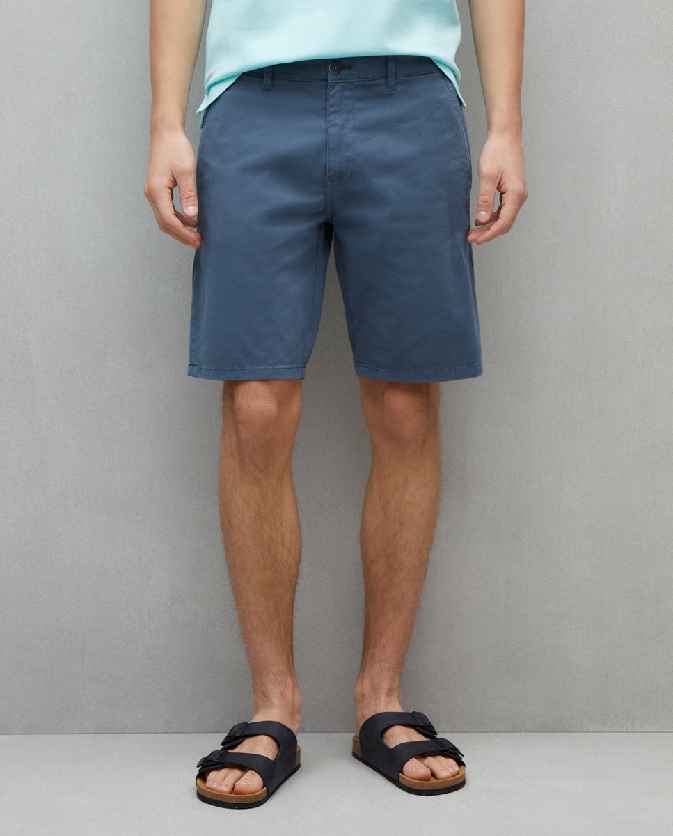Bermudas Chino em Algodão Stretch Azul-índigo-2