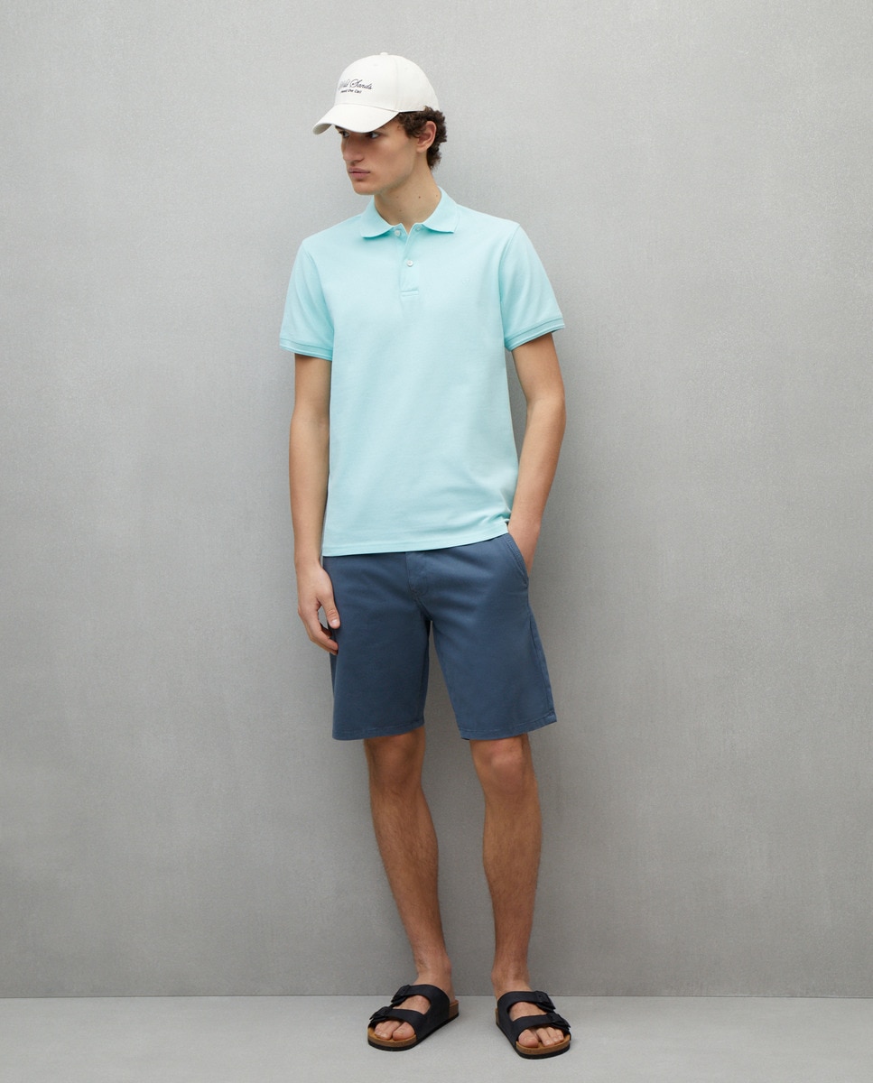 Bermudas Chino em Algodão Stretch Azul-índigo-1
