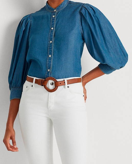 Imagen 0 de Camisa de mujer de chambray con manga ablusonada