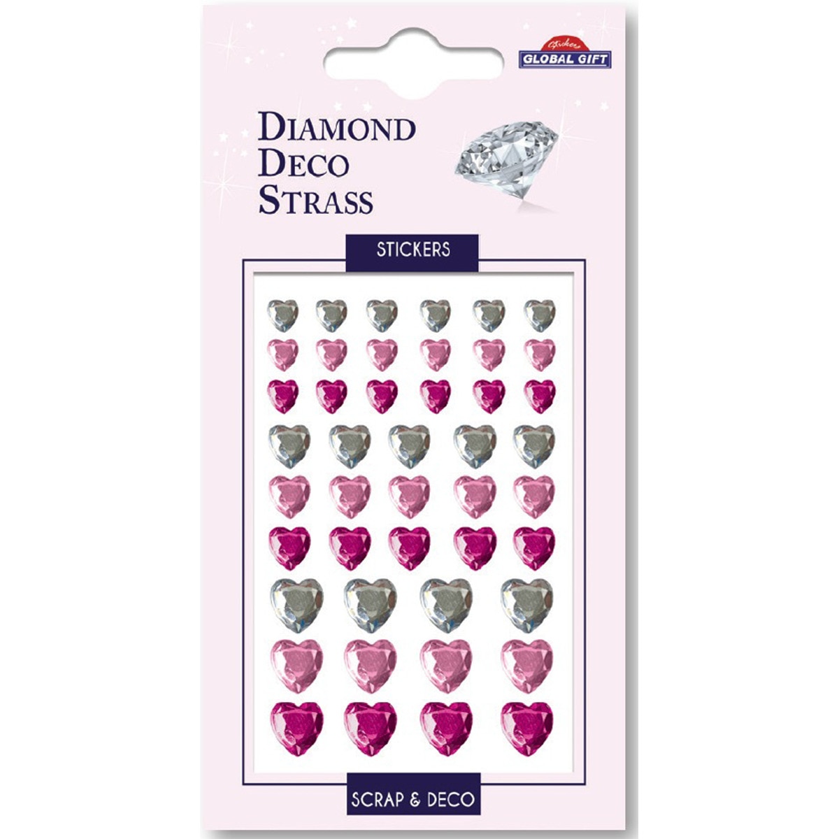 Imagen 0 de Pegatinas diamond deco strass corazones rosas y plateados Global Gift multicolor