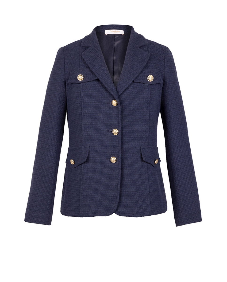 Blazer de Malha Tweed com Bolsos Laterais e Quatro Bolsos Simulados à Frente Azul-marinho-5