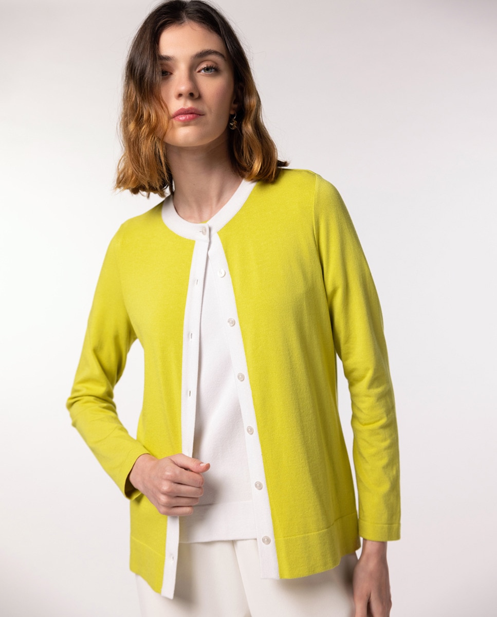 Twin Set com Casaco de Manga Comprida e Camisola de Malha de Manga Curta Verde-claro-1